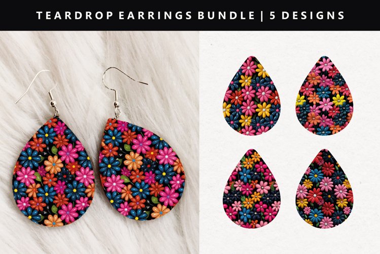 Flower Teardrop Earring Sublimation PNG Design