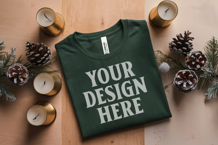 Christmas Bella Canvas 3001 Forest Green Folded Tshirt Mocku