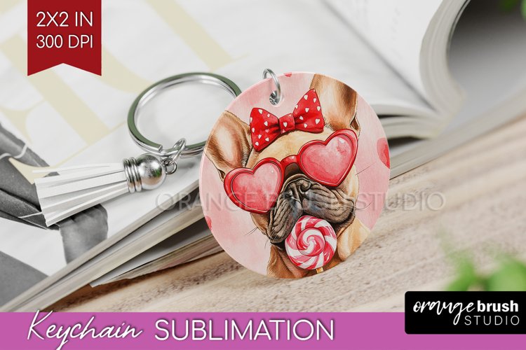 French Bulldog Valentine Keychain PNG Valentines Day