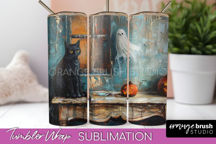 Ghost Tumbler Wrap - Vintage Halloween Tumbler Sublimation