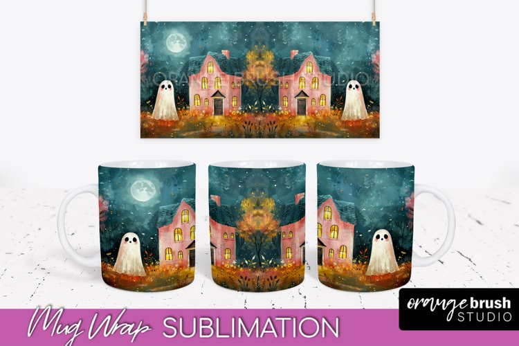 Ghost Mug Wrap - Vintage Halloween Mug Sublimation Design