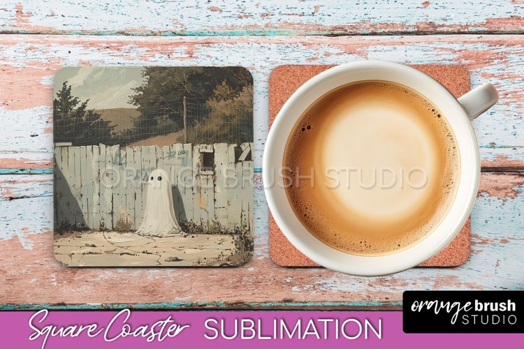 Ghost Coaster - Halloween Square Coaster Sublimation Design