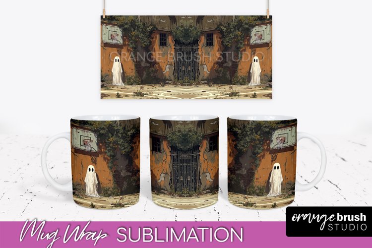 Ghost Mug Wrap - Vintage Halloween Mug Sublimation Design