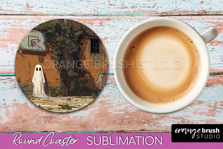 Ghost Coaster - Halloween Round Coaster Sublimation Design