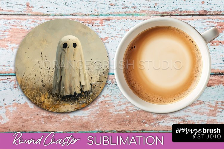 Ghost Coaster - Halloween Round Coaster Sublimation Design