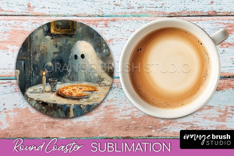 Ghost Coaster - Halloween Round Coaster Sublimation Design