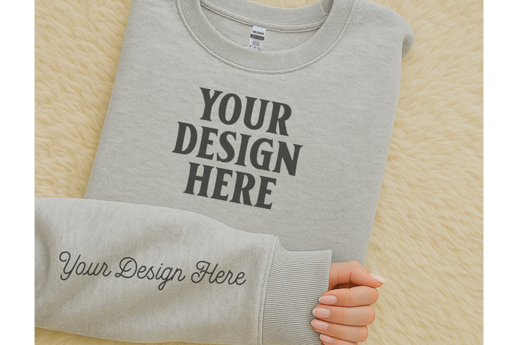 Gildan 18000 Ash Sleeve Sweatshirt Mockup