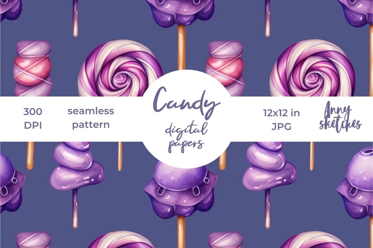 Candy Digital Paper Purple Halloween Seamless Pattern