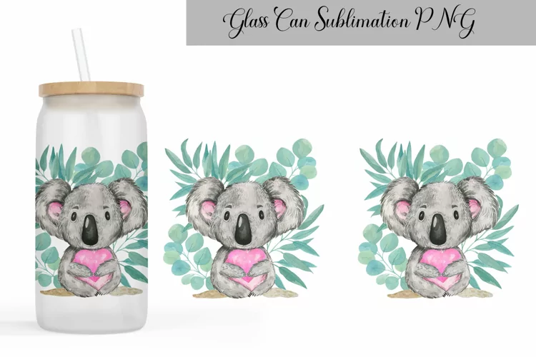 Koala Glass Can | Animal Sublimation Design