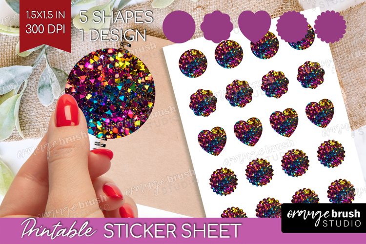 Glitter Texture Round Sticker - Sparkle Glitter Printable