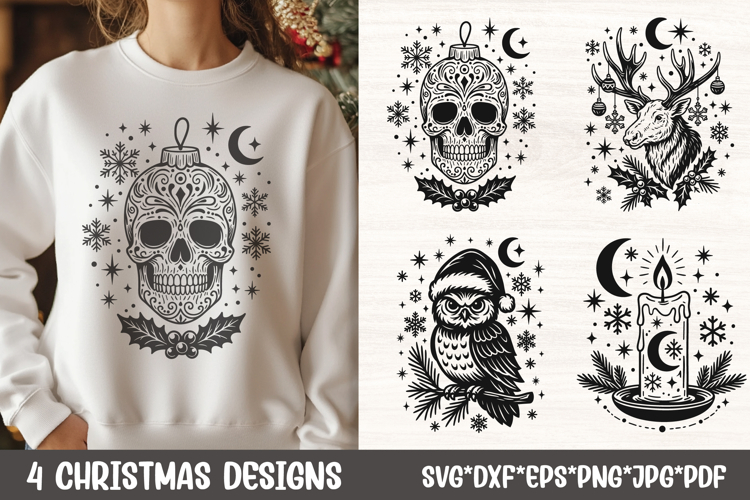 Gothic Christmas SVG | Skull Ornament, Deer, Owl, Candle