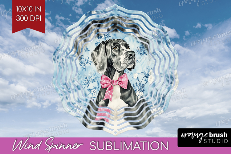 Great Dane Dog Wind Spinner Sublimation PNG Blue Toile Round