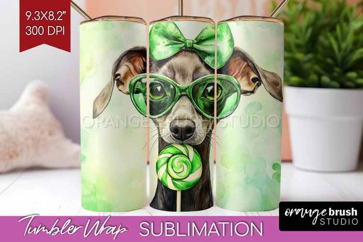 Greyhound St. Patricks Day Dog Tumbler Wrap Dog Tumbler PNG
