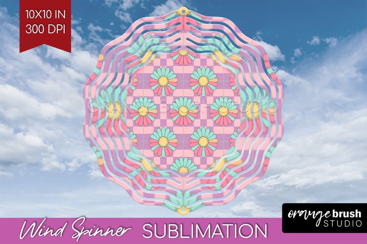 Retro Flowers Wind Spinner Sublimation PNG - Groovy Round