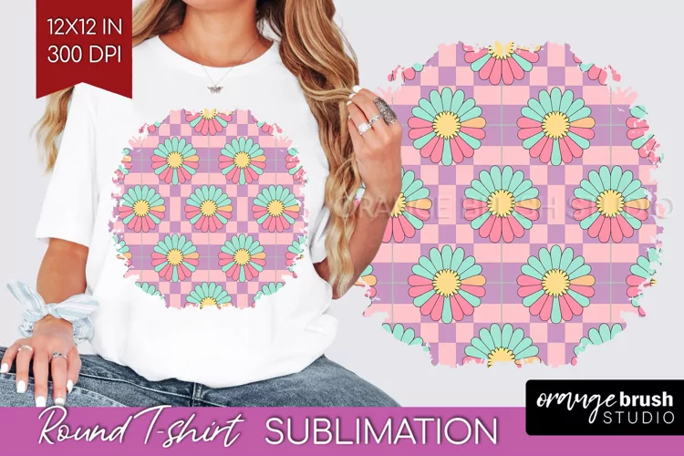 Retro Flowers Round Tshirt Background - Groovy PNG