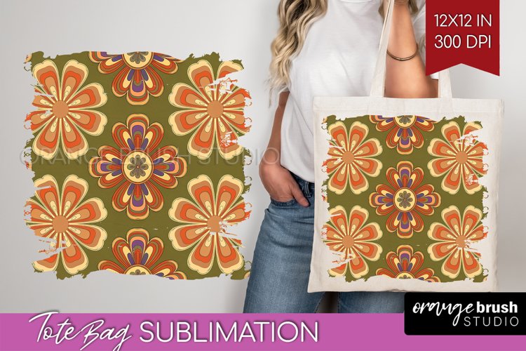 Retro Flowers Tote Bag - Groovy Tote Bag PNG Sublimation