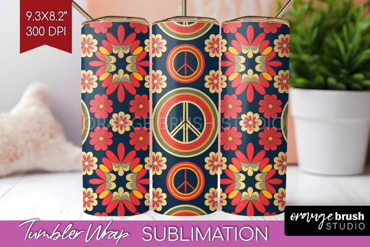 Retro Flowers Tumbler Wrap - Groovy Tumbler PNG Sublimation