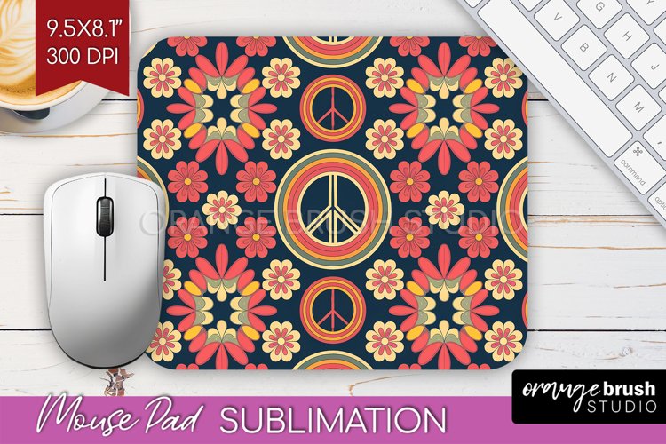 Retro Flowers Mouse Pad Sublimation - Groovy Mousepad PNG