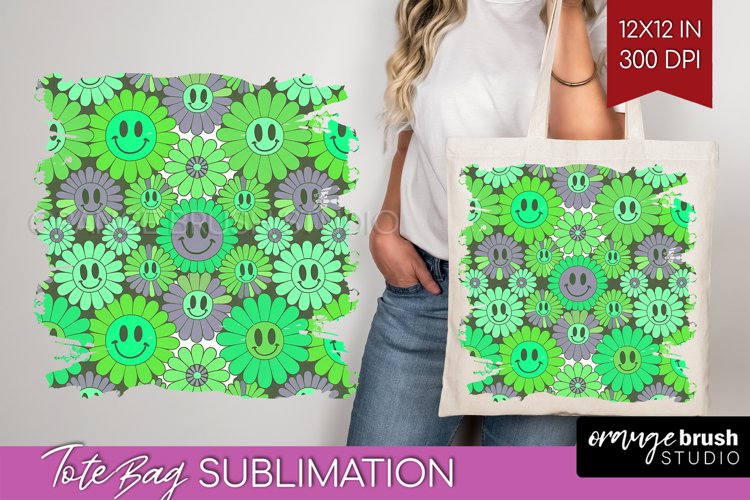 Retro Flowers Tote Bag - Groovy Tote Bag PNG Sublimation