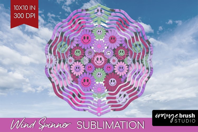 Retro Flowers Wind Spinner Sublimation PNG - Groovy Round