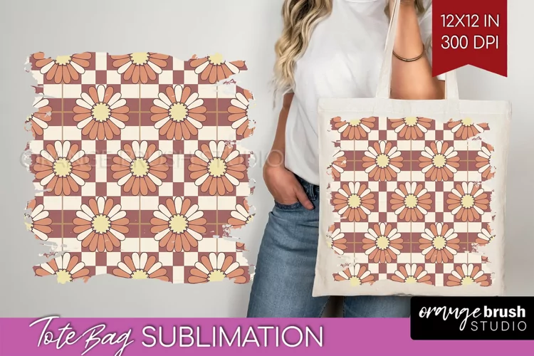 Retro Flowers Tote Bag - Groovy Tote Bag PNG Sublimation