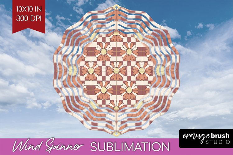 Retro Flowers Wind Spinner Sublimation PNG - Groovy Round