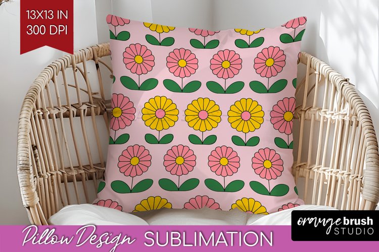Retro Flowers Pillow Sublimation - Groovy Pillow Cover PNG