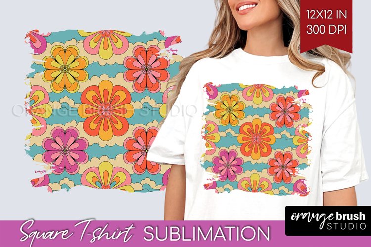 Retro Flowers Square Tshirt Background - Groovy PNG