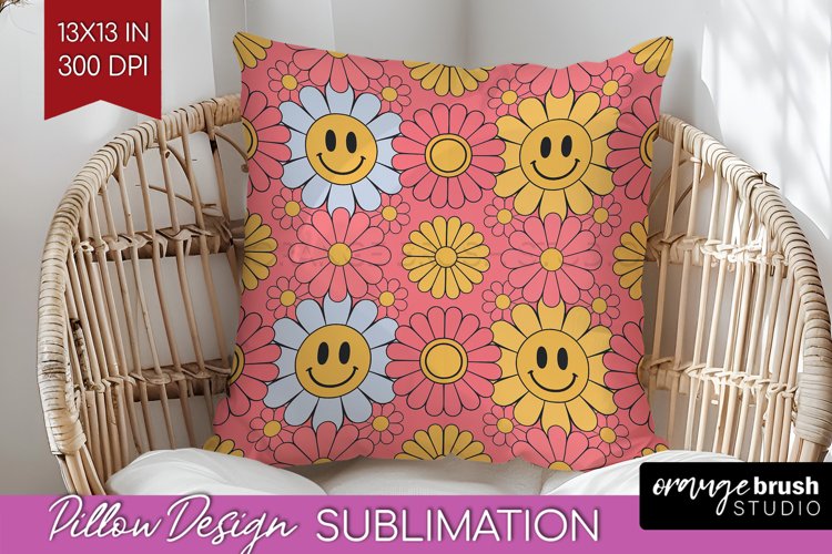 Retro Flowers Pillow Sublimation - Groovy Pillow Cover PNG