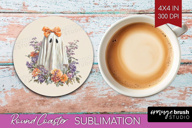 Cute Ghost Round Coaster - Spooky Halloween Coaster PNG