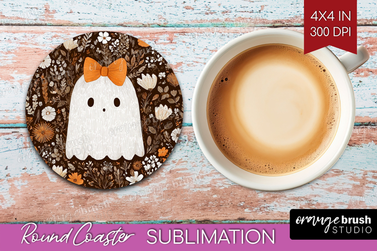 Cute Ghost Round Coaster - Spooky Halloween Coaster PNG