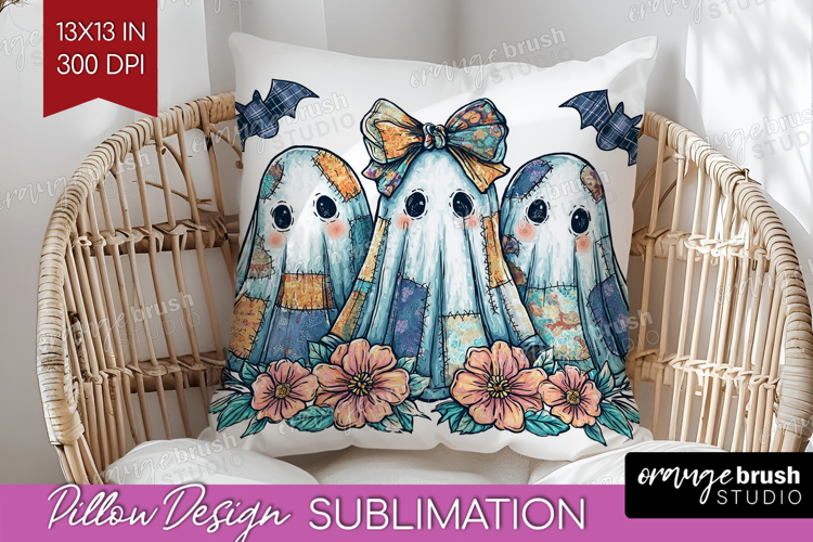 Cute Ghost Pillow Sublimation - Spooky Halloween Pillow PNG