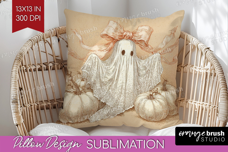 Cute Ghost Pillow Sublimation - Spooky Halloween Pillow PNG