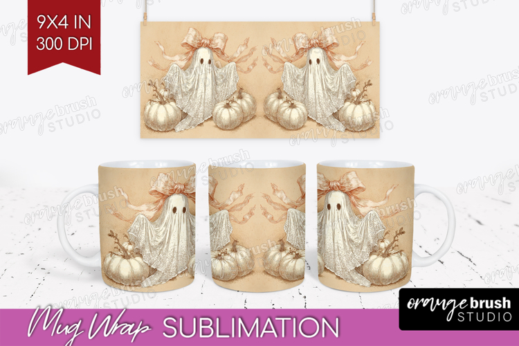 Cute Ghost Mug Wrap - Spooky Halloween Mug PNG Sublimation