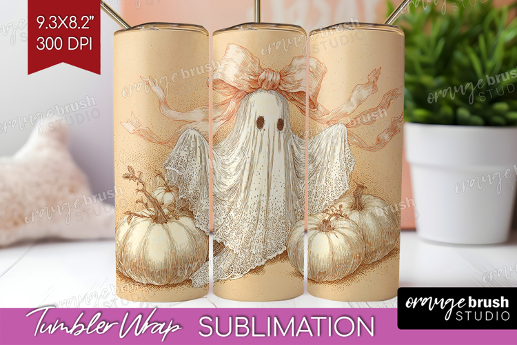 Cute Ghost Tumbler Wrap - Spooky Halloween Tumbler PNG