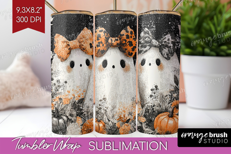 Cute Ghost Tumbler Wrap - Spooky Halloween Tumbler PNG