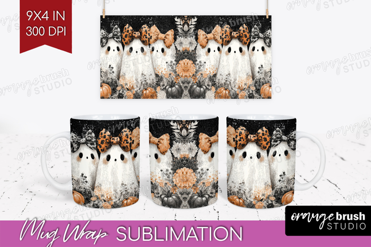 Cute Ghost Mug Wrap - Spooky Halloween Mug PNG Sublimation