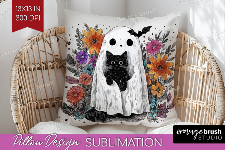 Cute Ghost Pillow Sublimation - Spooky Halloween Pillow PNG