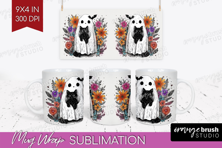 Cute Ghost Mug Wrap - Spooky Halloween Mug PNG Sublimation