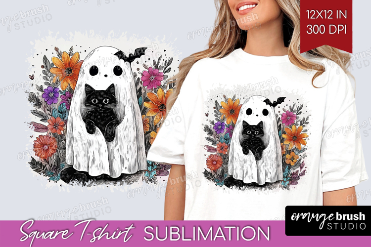 Cute Ghost Square Tshirt Background - Spooky Halloween PNG
