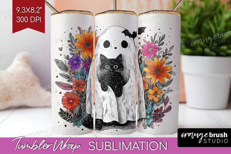 Cute Ghost Tumbler Wrap - Spooky Halloween Tumbler PNG