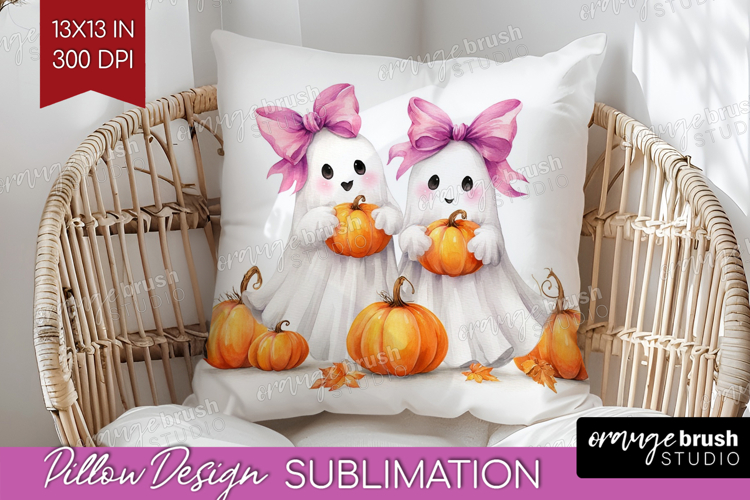 Cute Ghost Pillow Sublimation - Spooky Halloween Pillow PNG
