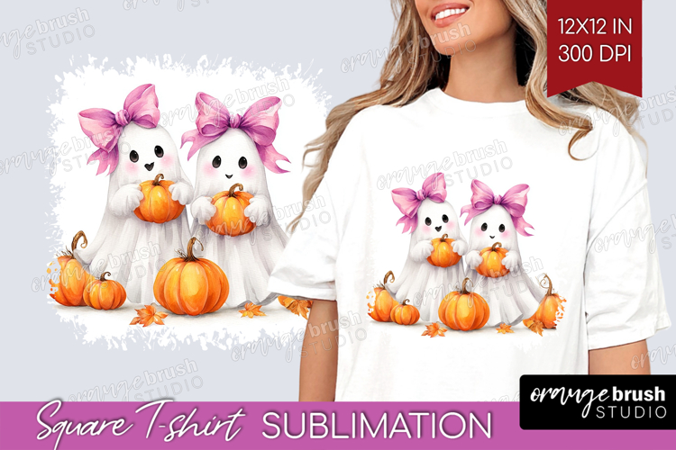 Cute Ghost Square Tshirt Background - Spooky Halloween PNG
