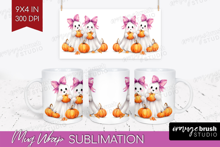 Cute Ghost Mug Wrap - Spooky Halloween Mug PNG Sublimation
