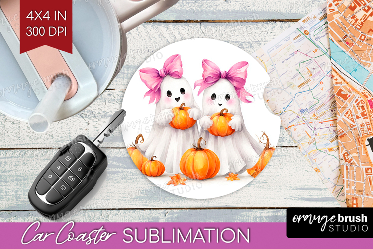 Cute Ghost Car Coaster - Spooky Halloween Coaster PNG