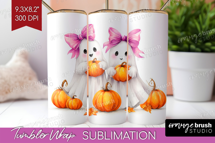 Cute Ghost Tumbler Wrap - Spooky Halloween Tumbler PNG