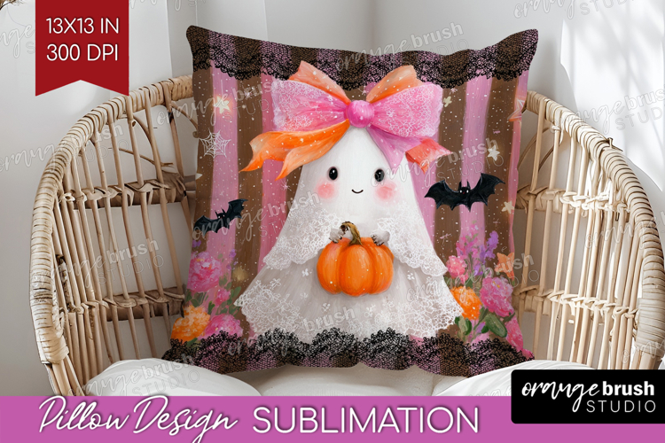 Cute Ghost Pillow Sublimation - Spooky Halloween Pillow PNG
