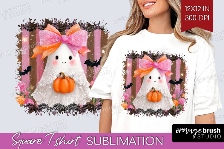 Cute Ghost Square Tshirt Background - Spooky Halloween PNG