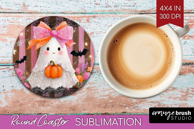 Cute Ghost Round Coaster - Spooky Halloween Coaster PNG