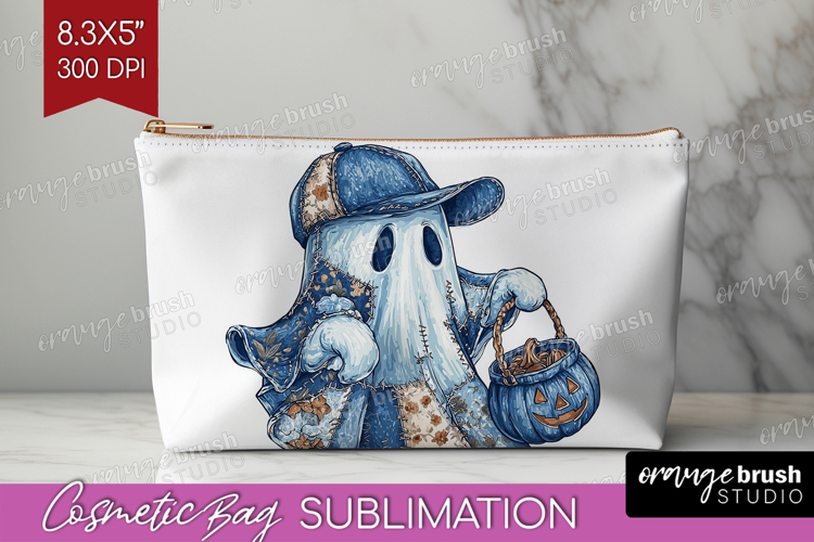 Cute Ghost Cosmetic Bag - Spooky Halloween Makeup Bag PNG